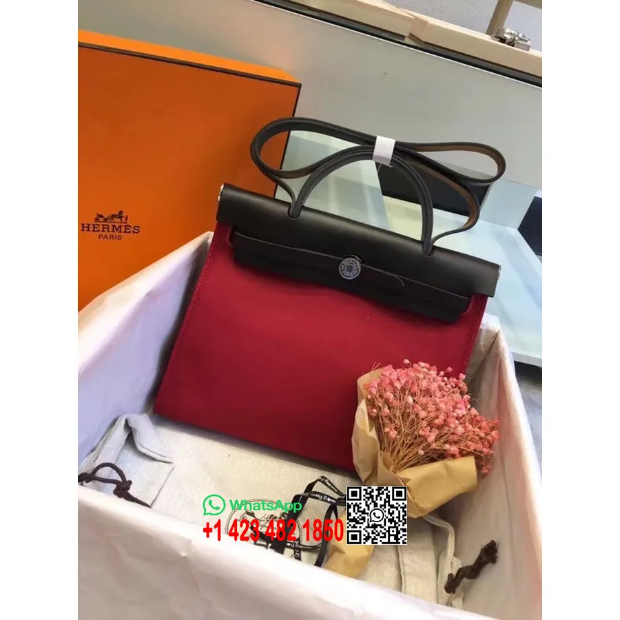 Hermes Toile H Herbag Zip Pm 31cm כותנה קנבס פלדיום חומרה, טוסקה/שחור