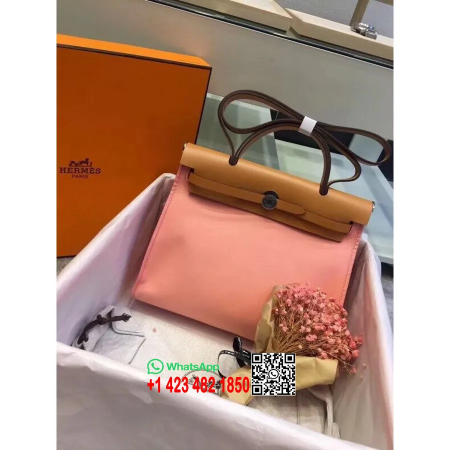 Hermes Toile H Herbag Vetoketju Pm 31cm Puuvillakangas Palladium Laitteisto, Flamingo/kulta