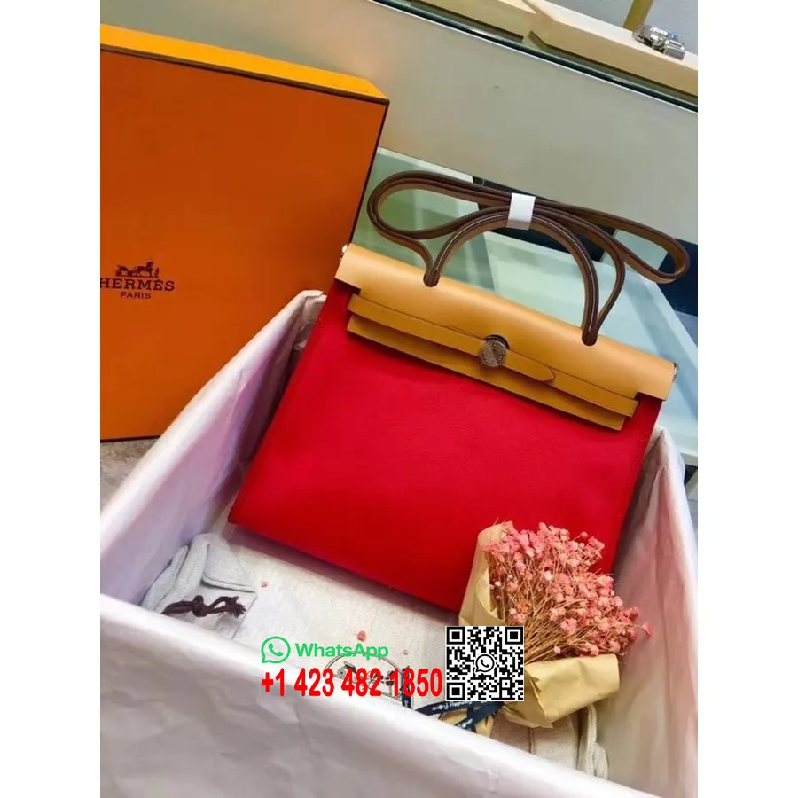 Hermes Toile H Herbag Vetoketju Pm 31cm Puuvillakangas Palladium Laitteisto, Rose Extreme/kulta