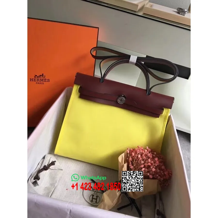 Hermes Toile H Herbag Zip PM 31 سم قطع معدنية من القماش القطني بالبلاديوم، سوفر/ذهبي