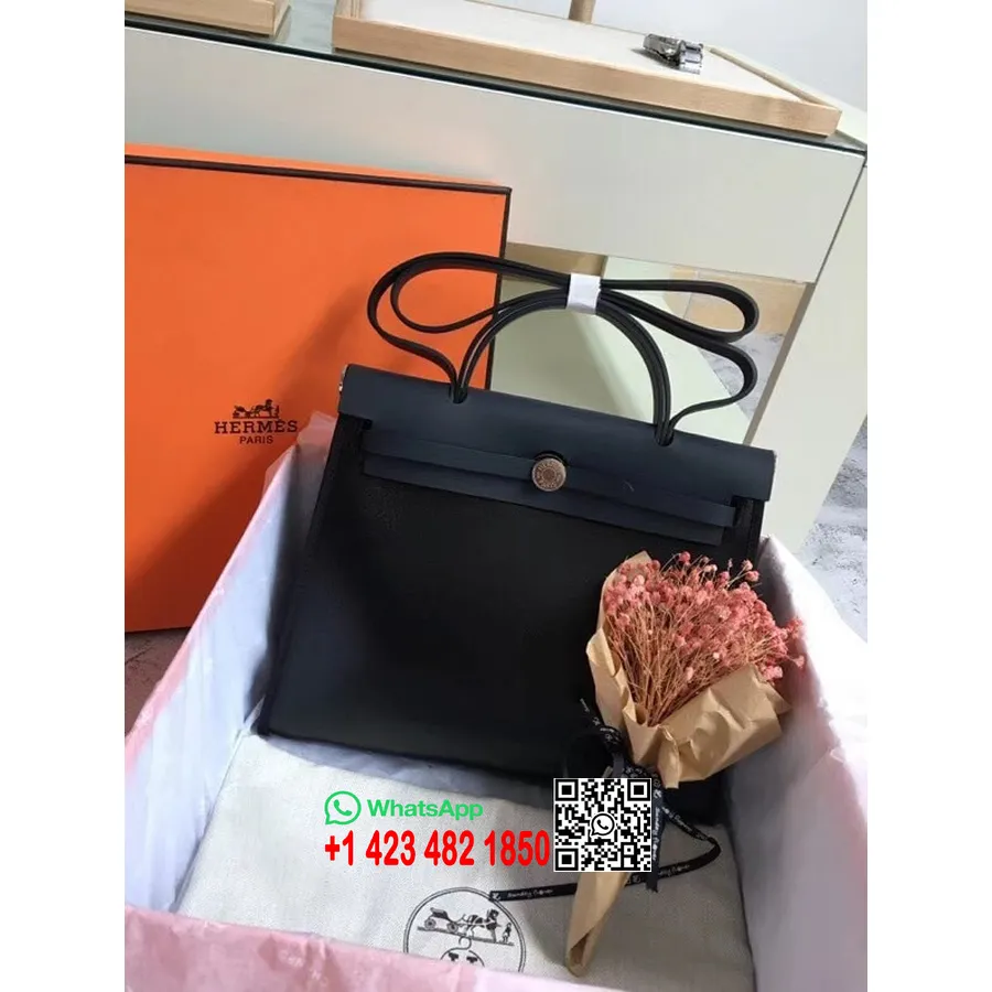 Hermes Toile H Herbag Zip Mm 39cm памучно платно паладиев хардуер, ограничено издание черно