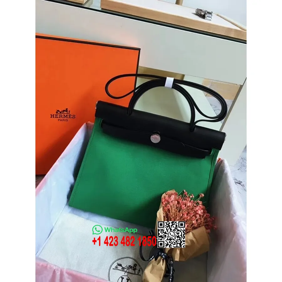 Hermes Toile H Herbag Zips Mm 39cm Bavlnené Plátno Paládiové Kovanie, Bambus