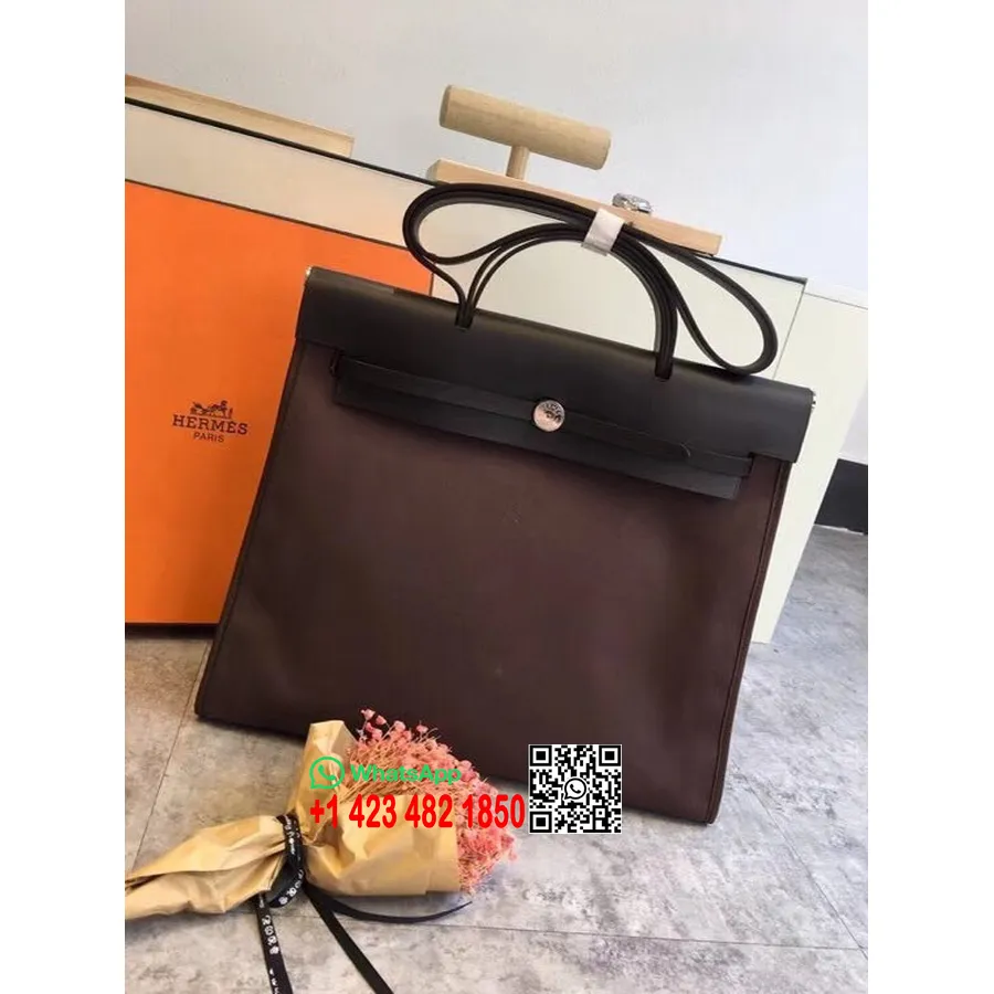 Hermes Toile H Hermes чанта с цип Mm 39cm памучно платно паладий хардуер, Etoupe