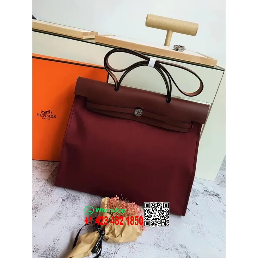 Hermes Toile H Herbag цип Mm 39cm памучно платно паладиев хардуер, Rubis