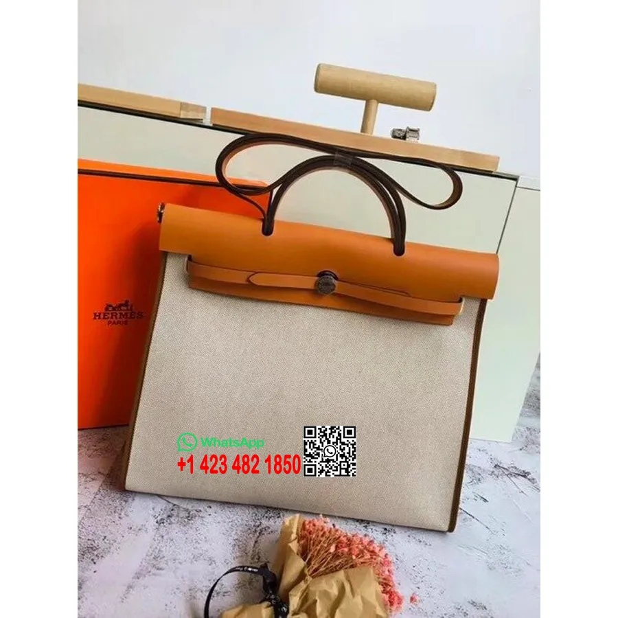 Hermes Toile H Herbag Cip Mm 39cm памучно платно паладиев хардуер, естествен барения