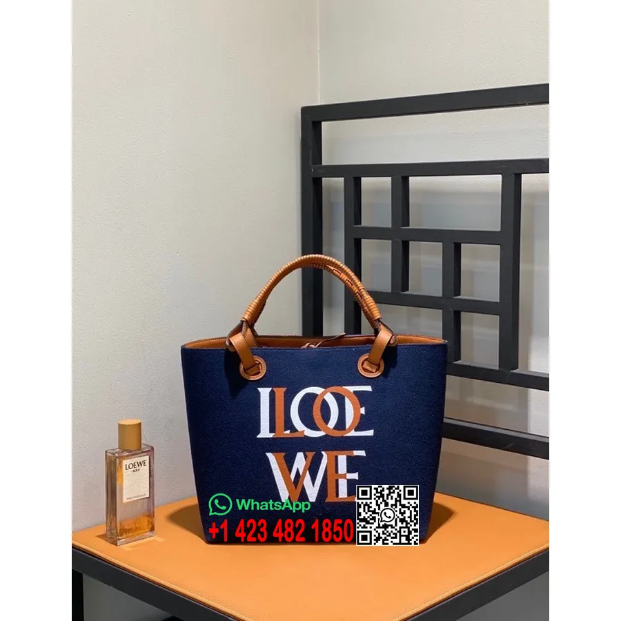 Loewe Anagram Torba Na Zakupy 30 Cm Skóra Cielęca, Kolekcja Wiosna/lato 2022, Denim Niebieski