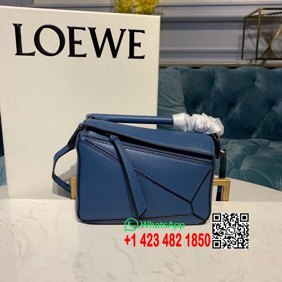 Loewe Mini Puzzle Bag 18cm Kulit Anak Sapi Koleksi Musim Semi/panas 2020, Biru Dongker