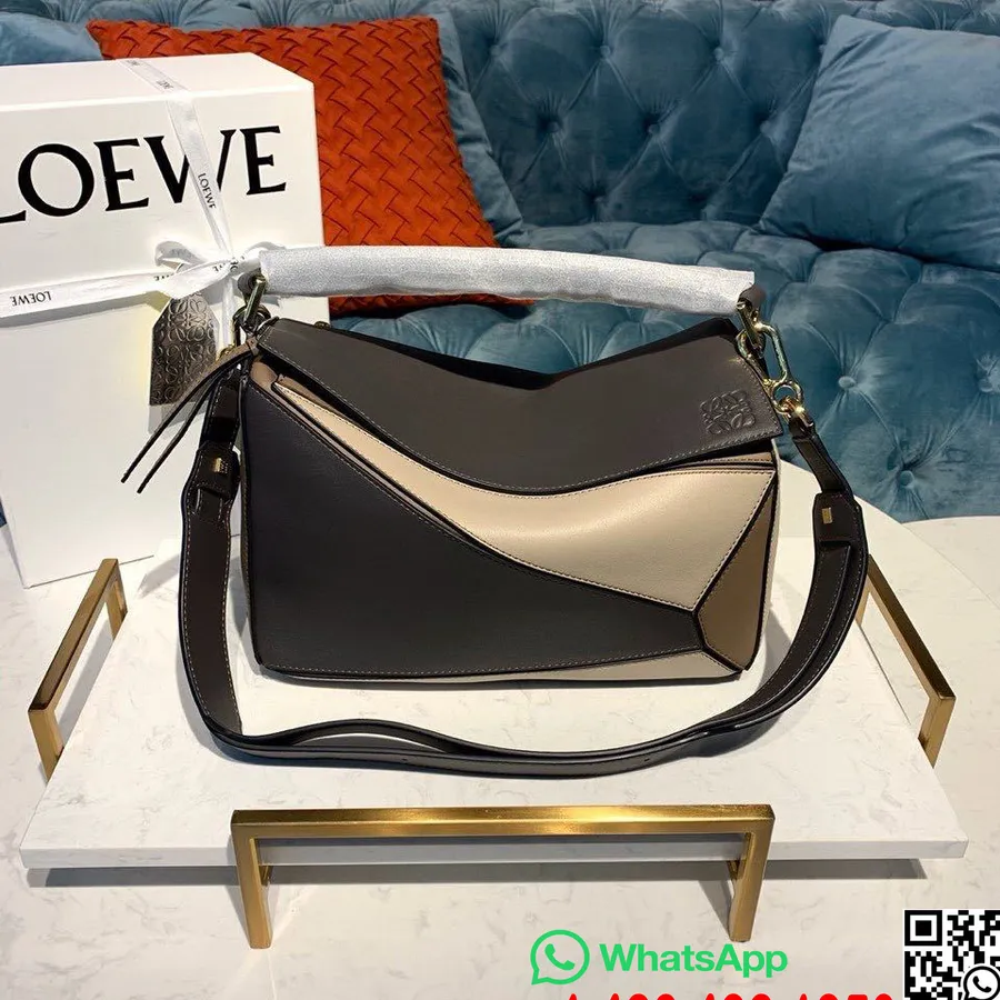 Loewe Colorblock пъзел чанта 30 см телешка кожа колекция пролет/лято 2020 г., сиво/сиво