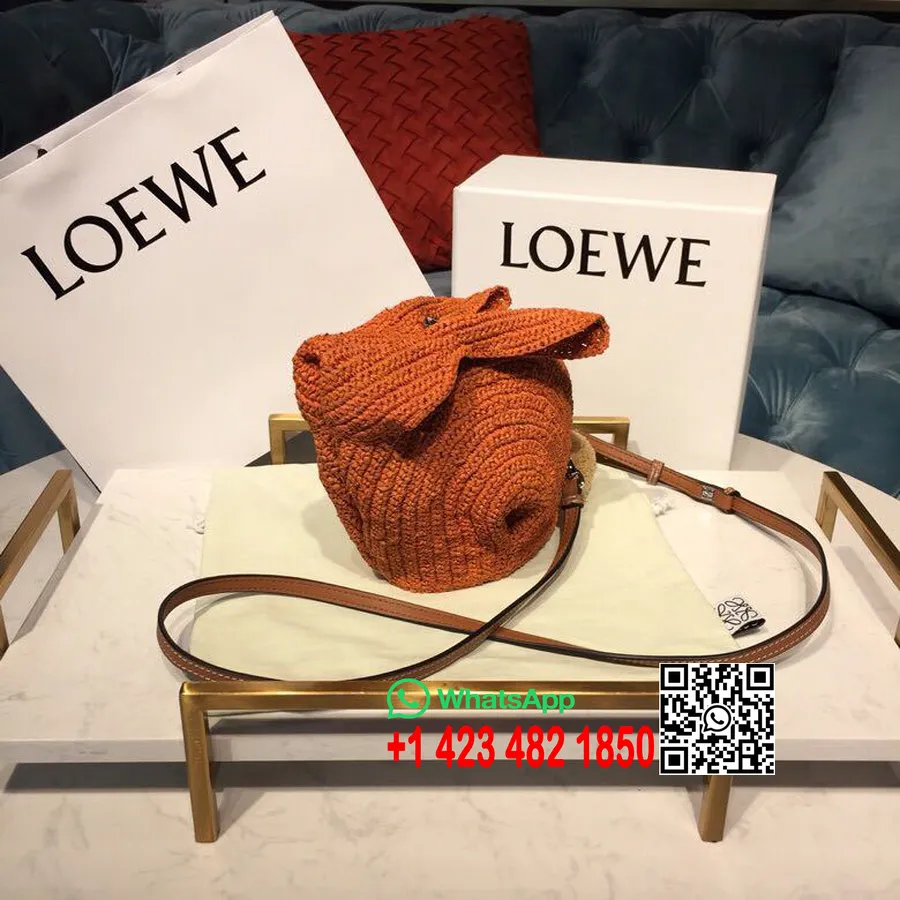 Loewe Mini Sac Bandoulière Bunny Raphia 18cm Cuir De Veau Collection Printemps/été 2019, Orange