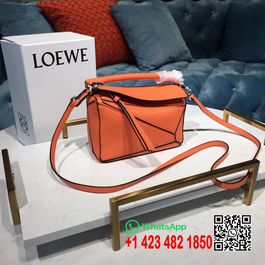 Tas Puzzle Loewe 18Cm Koleksi Perangkat Keras Perak Kulit Anak Sapi 18Cm Koleksi Musim Semi/Musim Panas 2019, Tulip Merah Muda