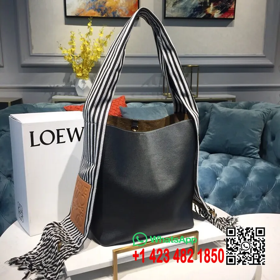 Loewe Scarf Bucket Tote Bag 30cm Teletinová Kůže Kolekce Jaro/léto 2019, černá