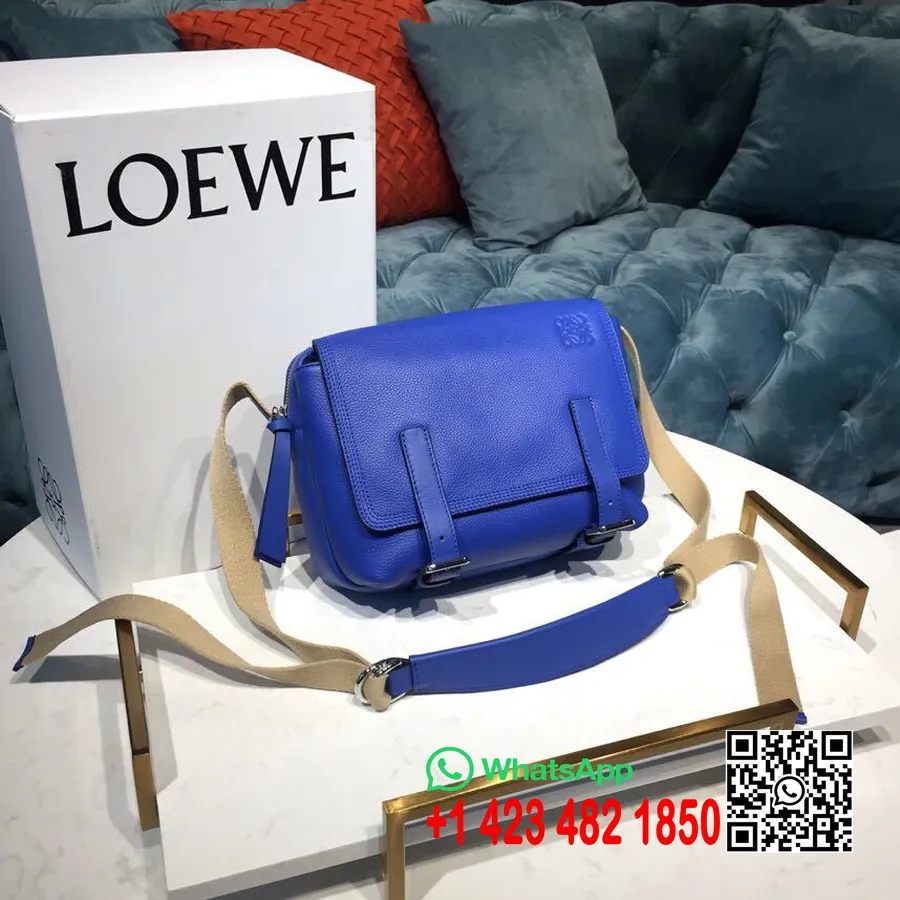 Loewe Military Messenger XS-Tasche, 25 Cm, Kalbsleder, Frühjahr/Sommer-Kollektion 2019, Pazifikblau