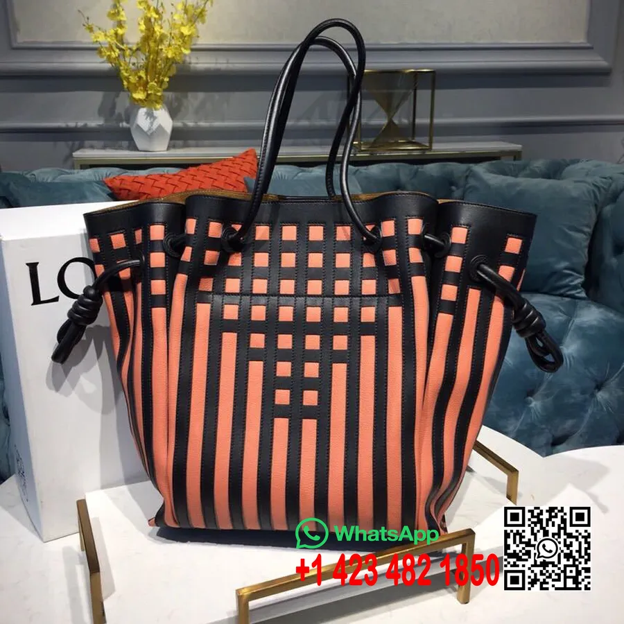 Loewe Flamenco Node Tote Bag Grid Bag 36cm Cuir De Veau Collection Printemps/été 2019, Noir/tulipe Rose