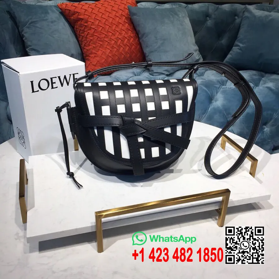 Loewe Gate Grid Tasche 26 Cm Kalbsleder Frühjahr/Sommer 2019 Kollektion, Schwarz/weiß