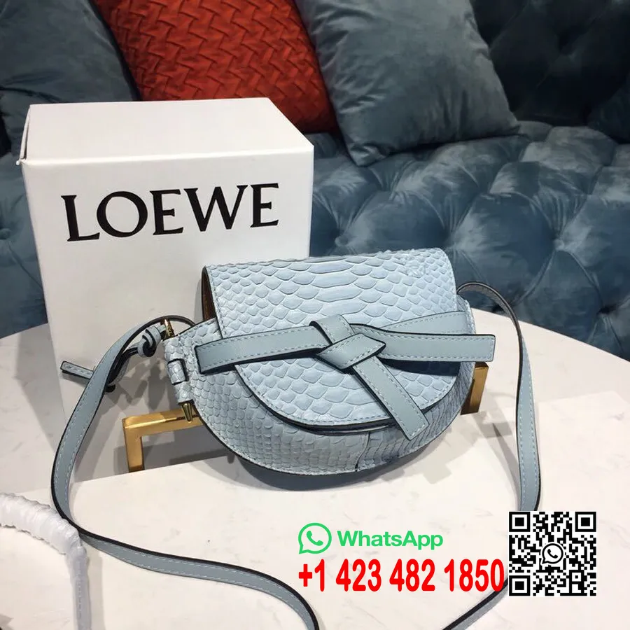 Loewe Gate Mini Axelväska 20cm Python Skin Vår/sommar 2019 Kollektion, Blå