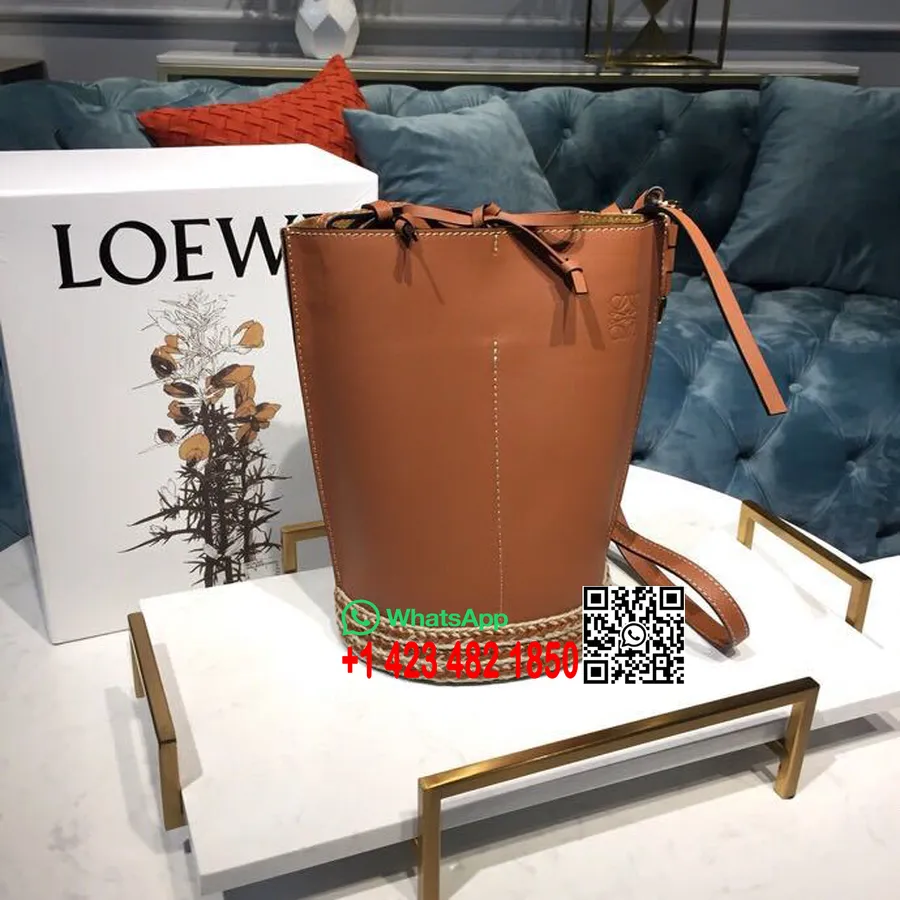 Loewe Sac Seau Gate à Bordure En Jute 22cm Cuir De Veau Collection Printemps/été 2019, Beige