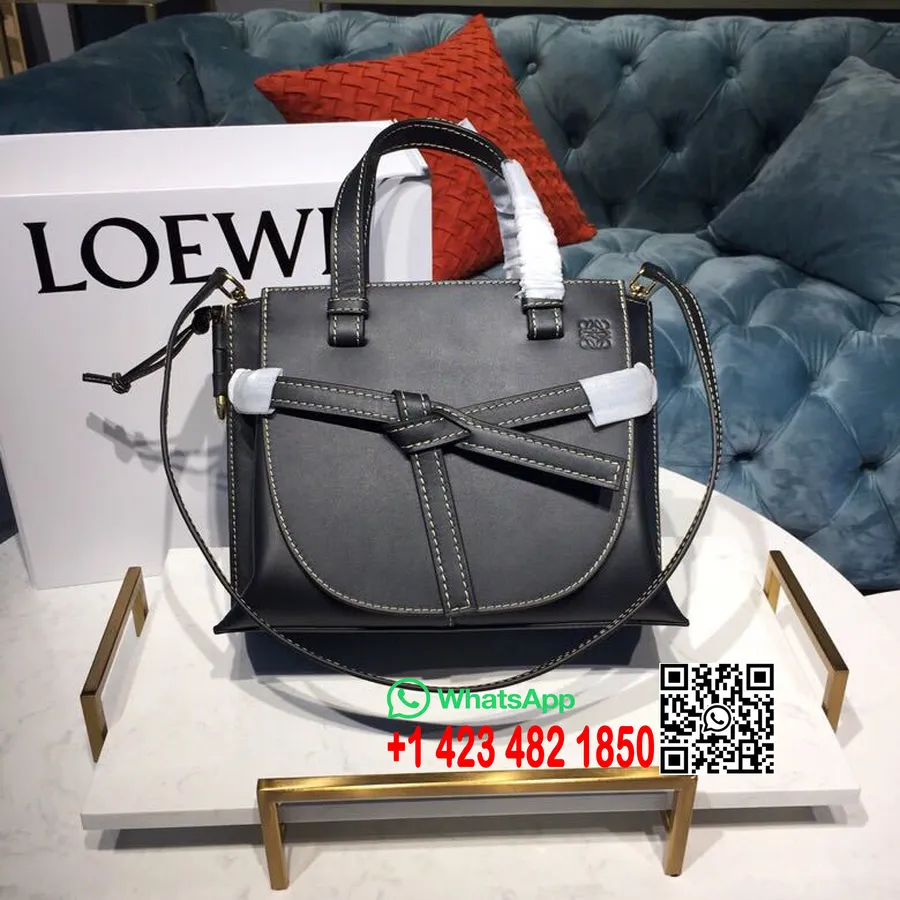 Loewe Gate Taška S Hornou Rukoväťou 30 Cm Teľacia Koža Strieborný Hardvér Kolekcia Jar/leto 2019, čierna