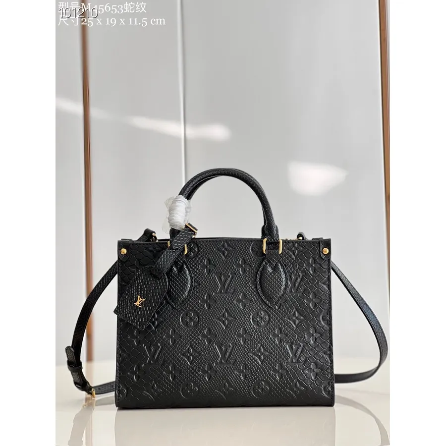 Sac Louis Vuitton Onthego 25cm Timbre Lézard Toile Monogram Collection Croisière 2023 M45653, Noir