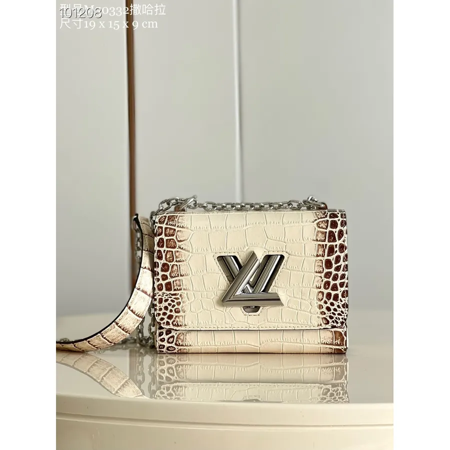 Louis Vuitton Twist Pm чанта 23 см алигатор кожена колекция пролет/лято 2022 M58569, слонова кост/сиво