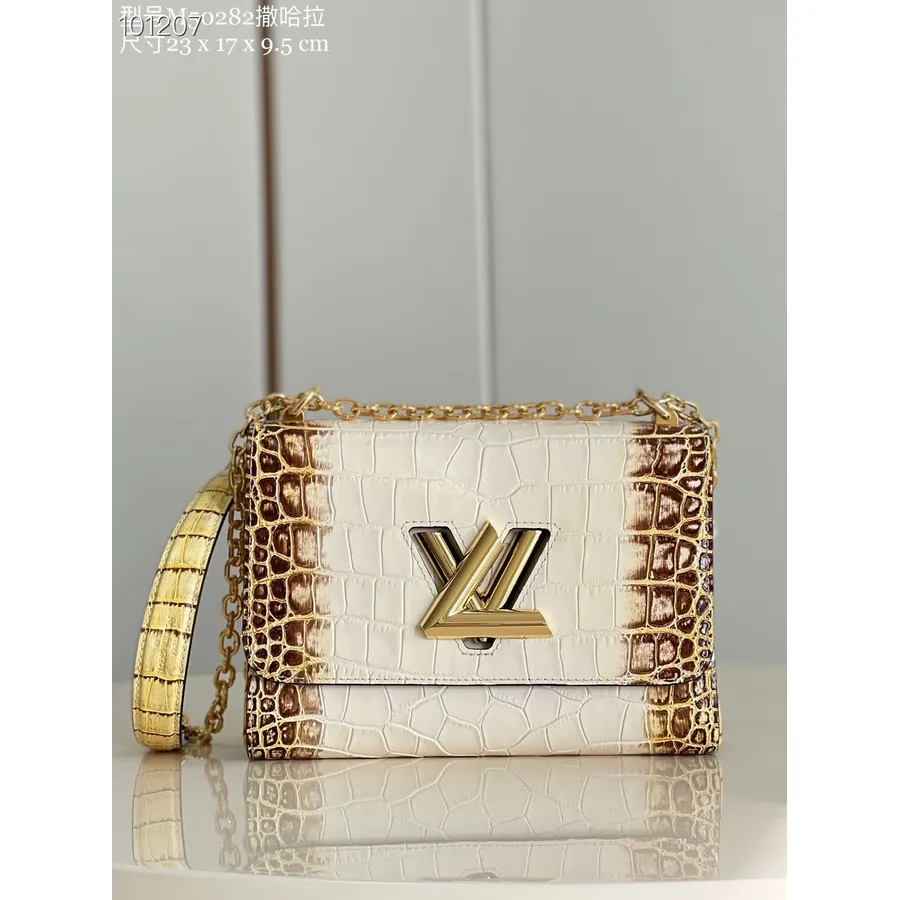 Louis Vuitton Twist Pm чанта 23 см алигатор кожена колекция пролет/лято 2022 M58569, слонова кост/бежово