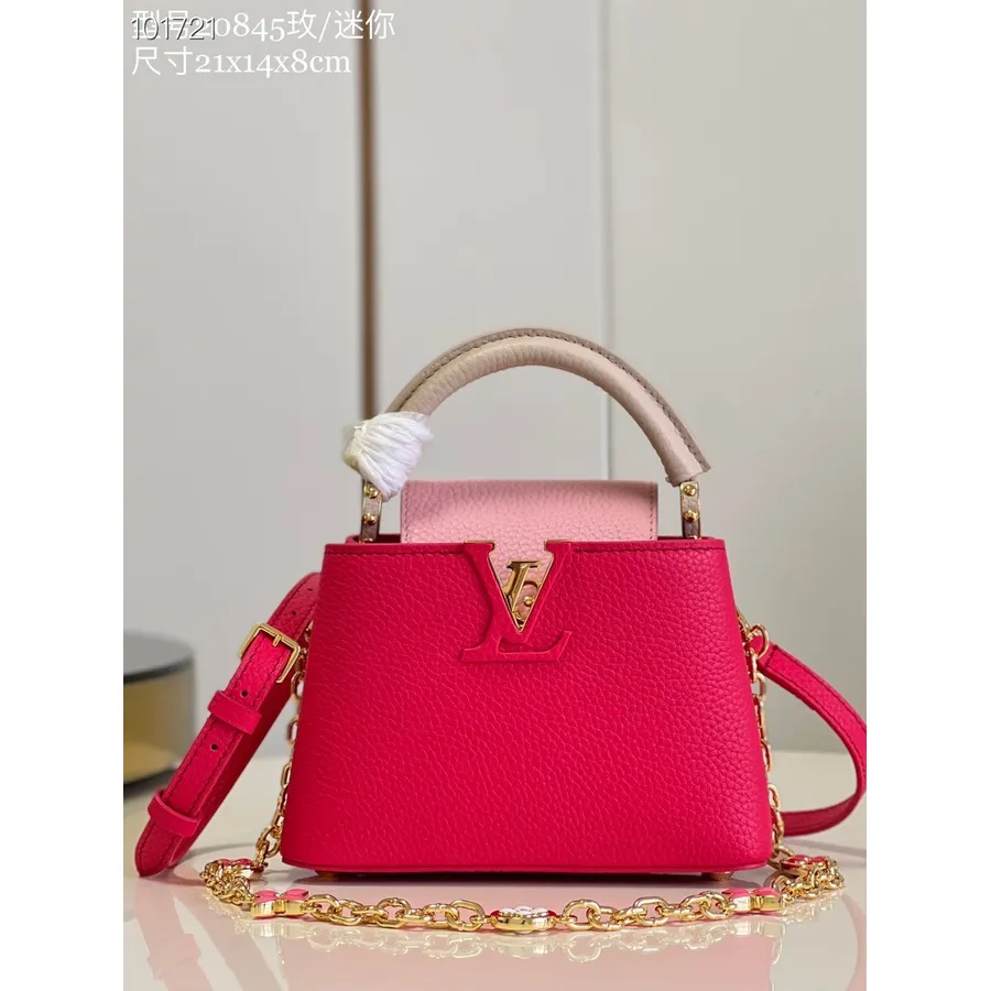 Louis Vuitton Capucines Mini Soma 21cm Taurillon ādas Rudens/ziemas 2022 Kolekcija M20845, Rose Pondichery Rozā/coquille/fresh