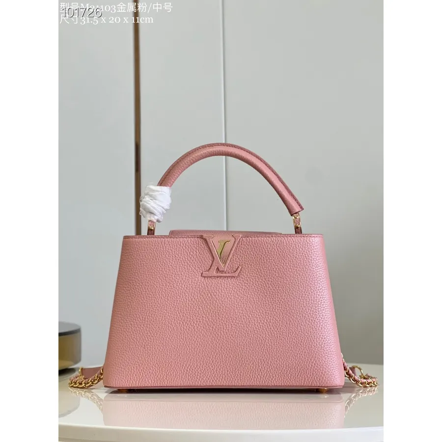 Louis Vuitton Capucines Mm Soma 31cm Taurillon ādas Rudens/ziemas 2022 Kolekcija M21103, Pērļu Rozā