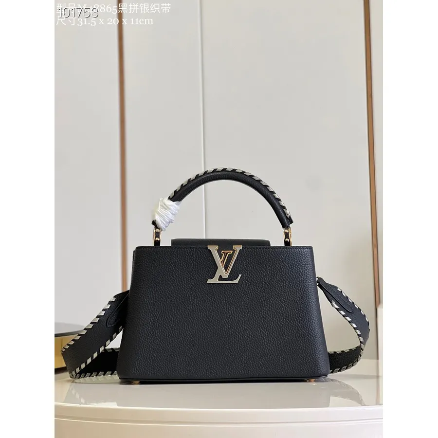 Sac Louis Vuitton Capucines Mm 31cm Avec Détail Point De Surjet En Cuir Taurillon Collection Automne/hiver 2022 M56399, Noir/bla