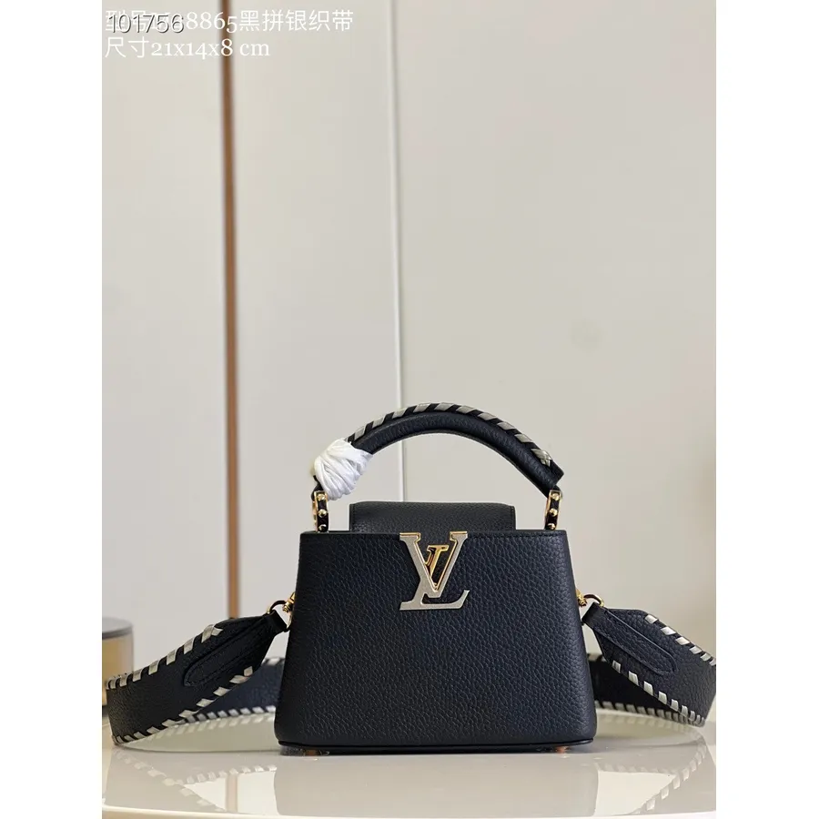 Louis Vuitton Capucines Mini-Tasche 21 Cm Mit Überwendlingsstich-Detail, Taurillon-Leder, Herbst/Winter 2022-Kollektion, M48865,