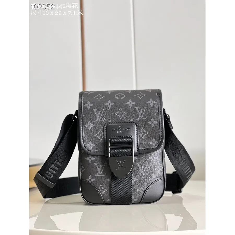 Louis Vuitton Archy Messenger Pm 22cm Monogram Macassar Canvas Skinn Høst/vinter 2022 Kolleksjon M46442, Svart