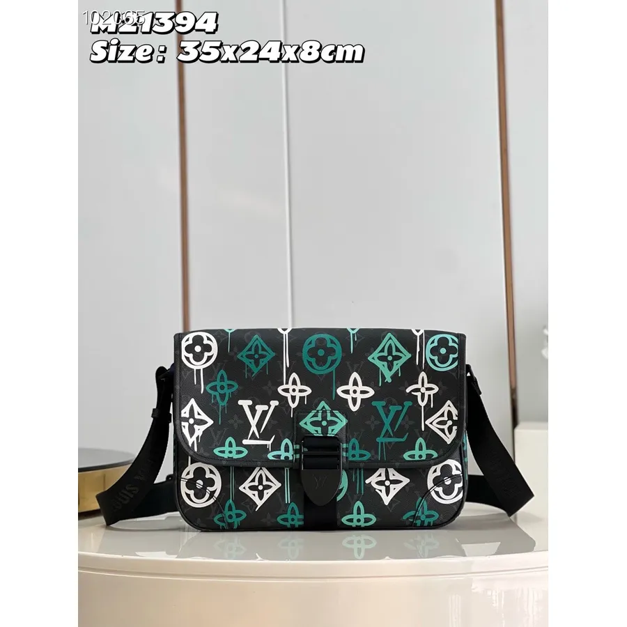 Louis Vuitton Archy Messenger Mm 35cm Lv графити зелена кожа колекция есен/зима 2022 M21394, Epicea/glacier