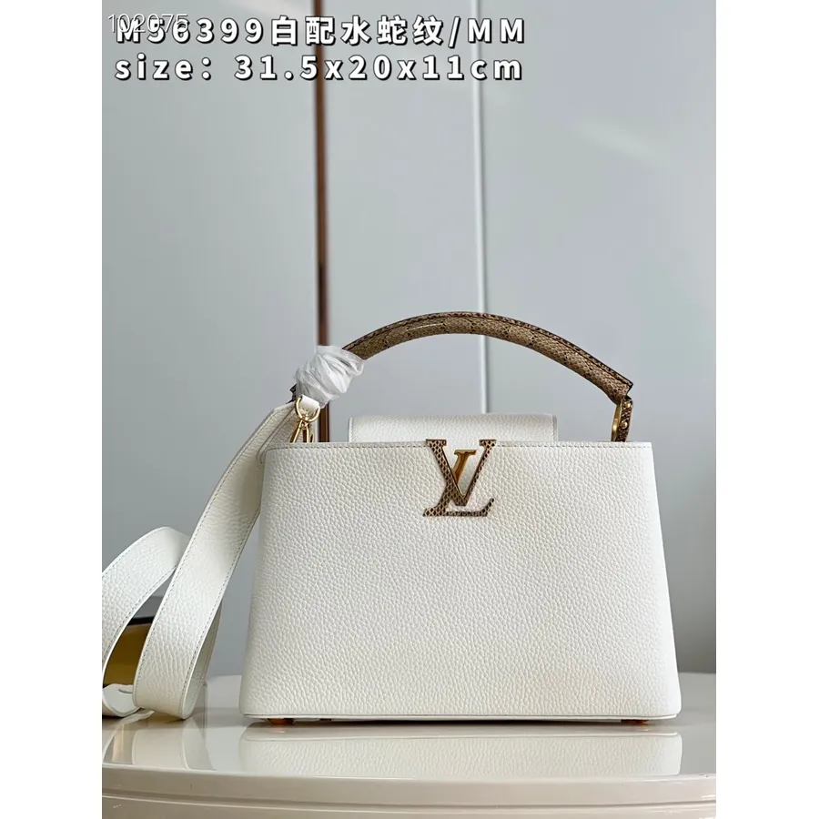 Louis Vuitton Capucines Mm τσάντα 31cm με λαβή πύθωνα δέρμα Taurillon φθινόπωρο/χειμώνας 2022 συλλογή M56399, λευκό