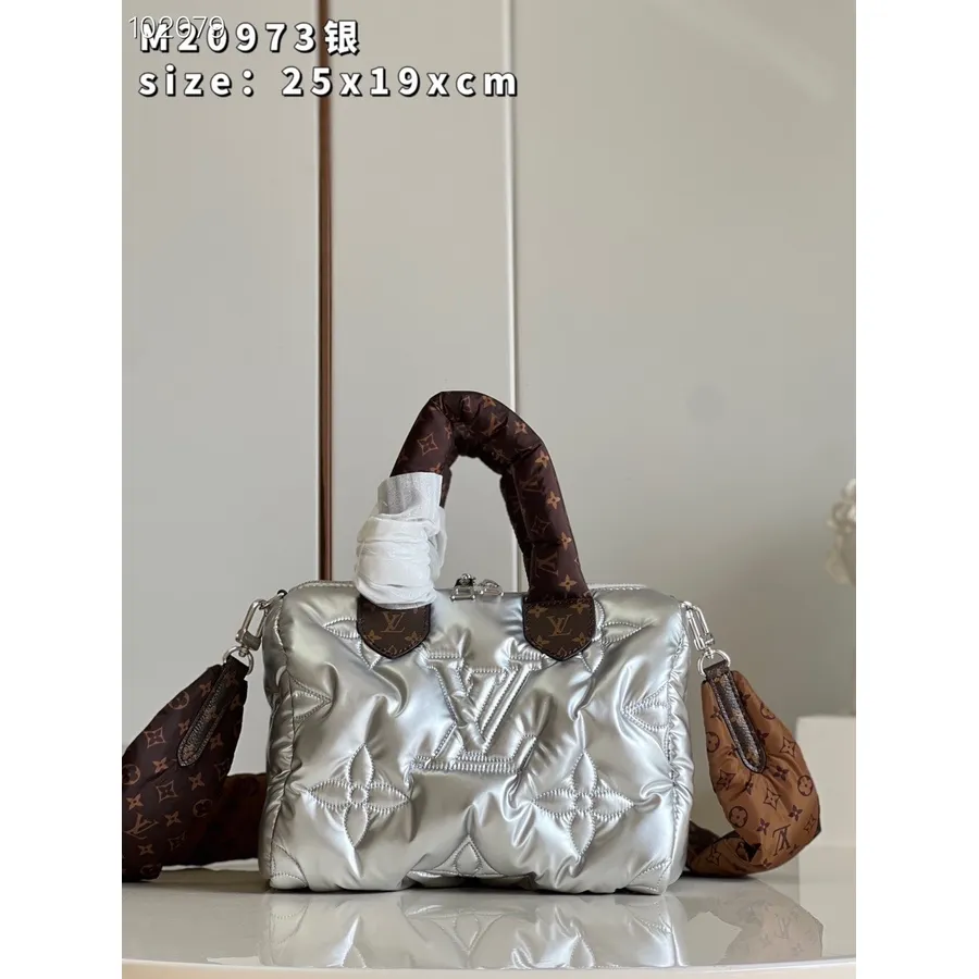 Louis Vuitton Speedy Bag 25 Cm Econyl Med Mini Monogram Belagt Lerretskant Høst/vinter 2022 Kolleksjon M20973, Sølv