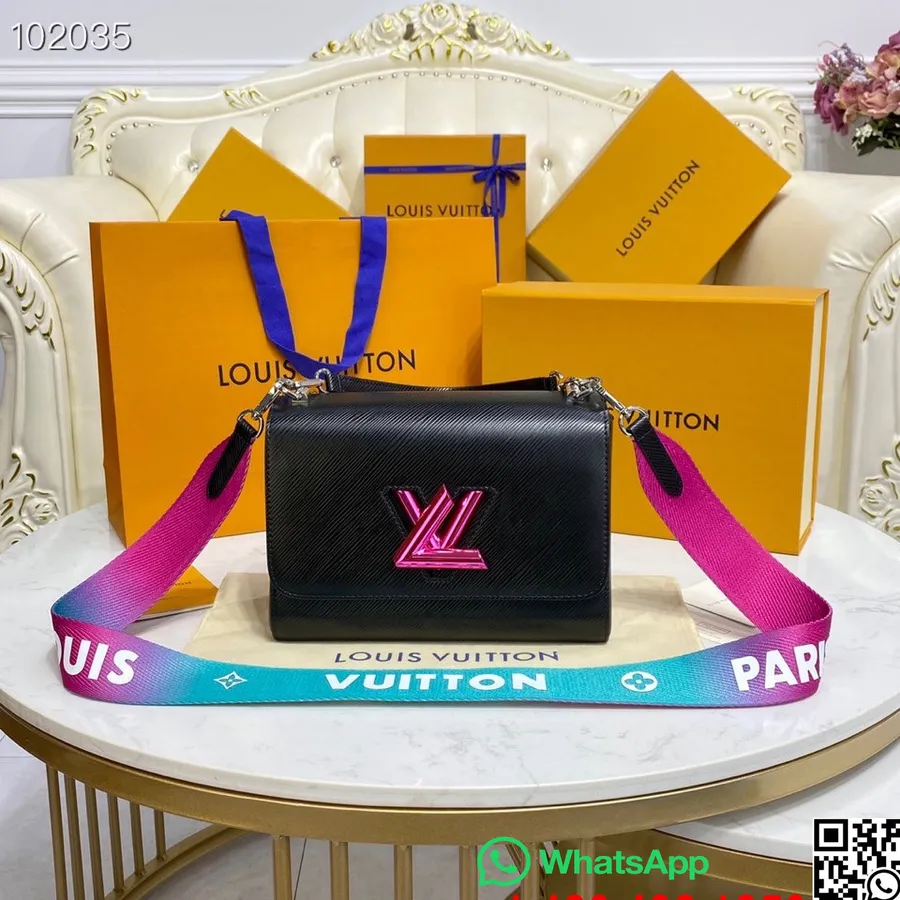 Louis Vuitton Metalická Taška Twist Mm 23cm Epi Plátno Koža Jeseň/zima 2022 Kolekcia M59687, čierna