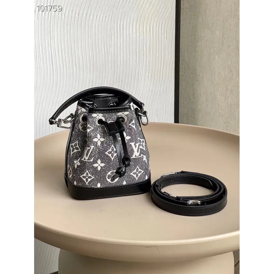 Louis Vuitton Nano Noe τσάντα 16cm μονόγραμμα ζακάρ τζιν υφασμάτινο Cruise συλλογή 2023 M46449, γκρι