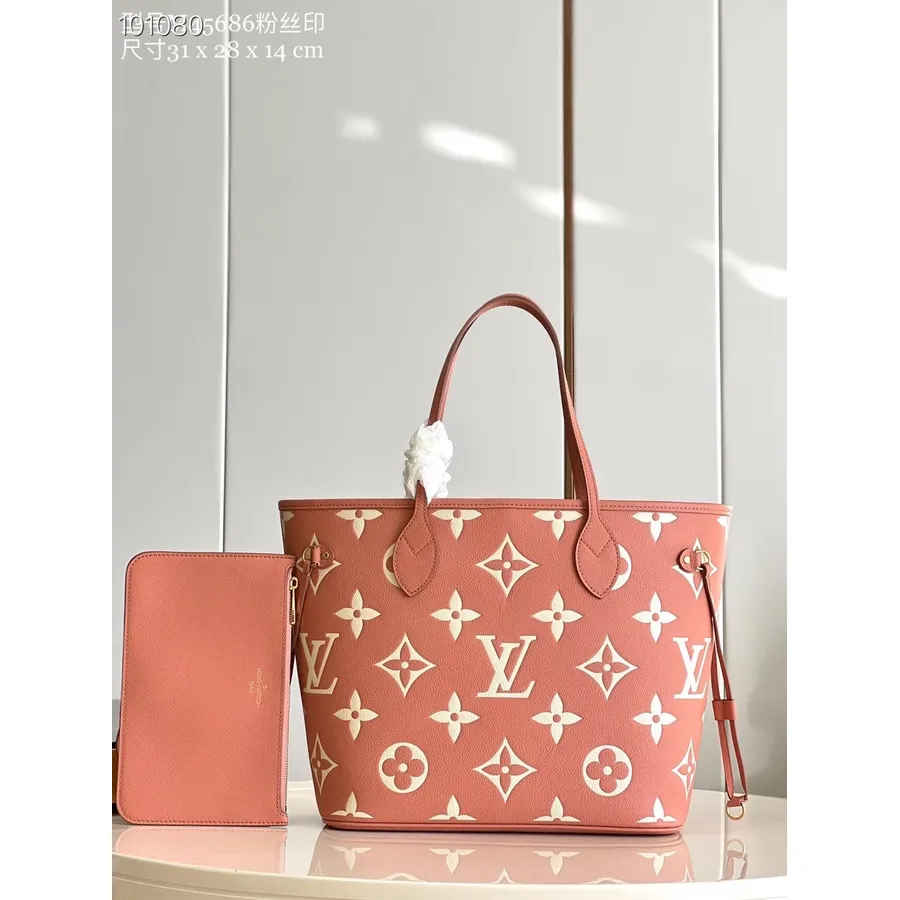 Louis Vuitton Neverfull τσάντα 31cm μονόγραμμα Empreinte καμβάς δέρμα φθινόπωρο/χειμώνας 2022 συλλογή M46329, τριαντάφυλλο Trian