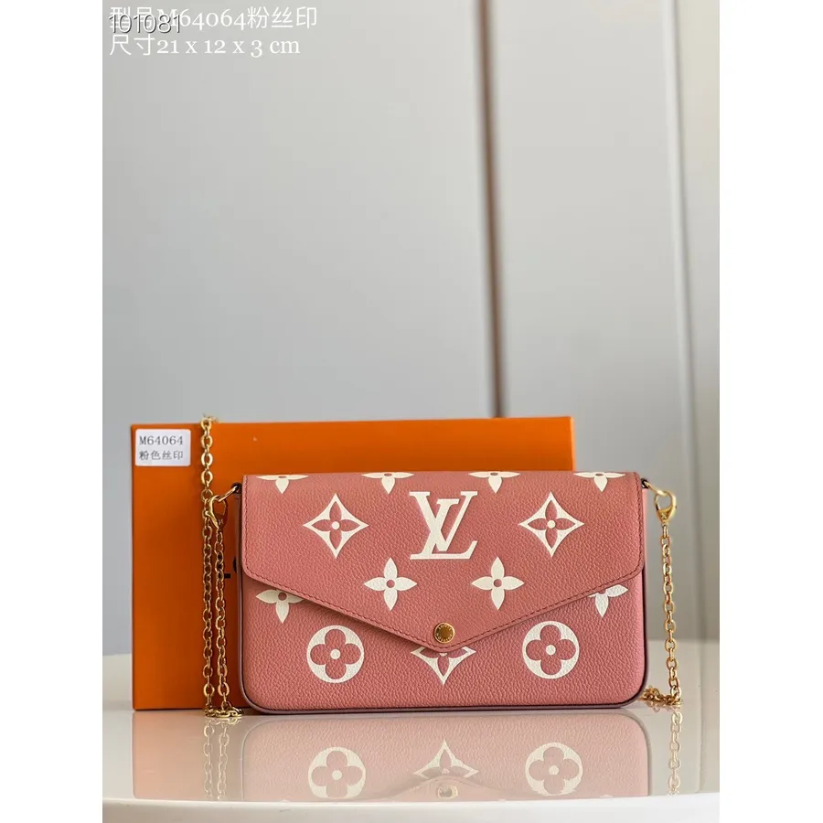 Louis Vuitton Felicie Pochette Kott 21cm Monogramm Empreinte Lõuend Nahk Sügis/talv 2022 Kollektsioon M69977, Roosa Trianon Roos