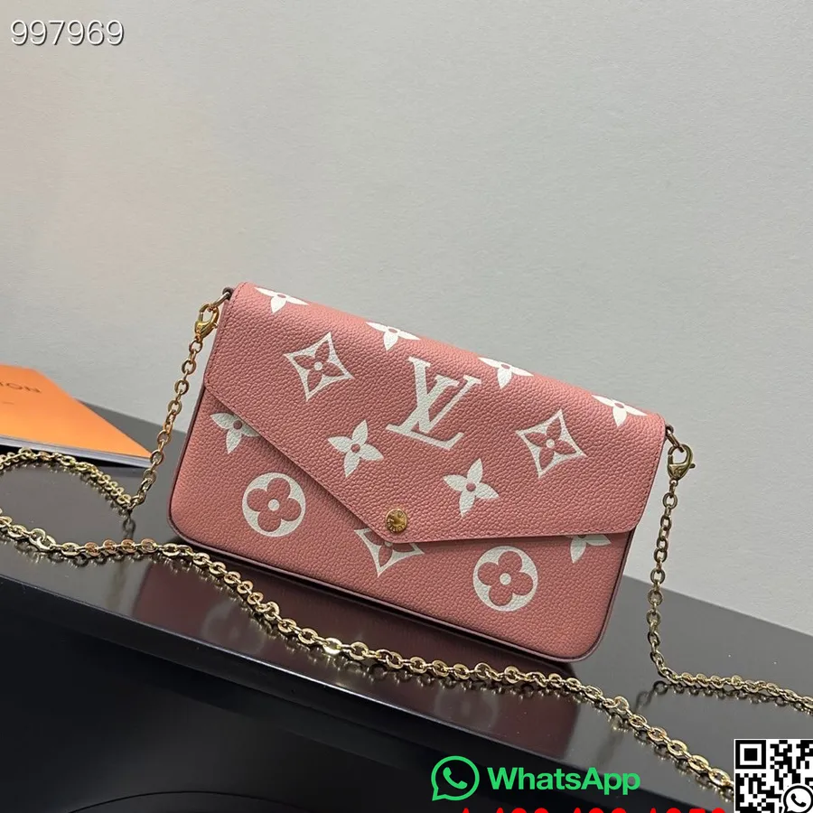 Louis Vuitton Felicie Pochette Veske 21cm Monogram Empreinte Canvas Skinn Høst/vinter 2022 Kolleksjon M69977, Rose Trianon Rosa/