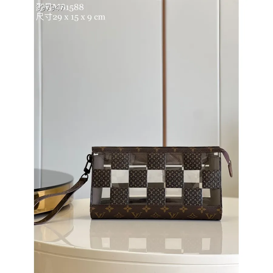 Louis Vuitton Tas Kantong Berdiri 30cm Monogram Catur Kanvas Kulit/pvc Bening Kristal Musim Gugur/dingin 2022 Koleksi M81588, Co