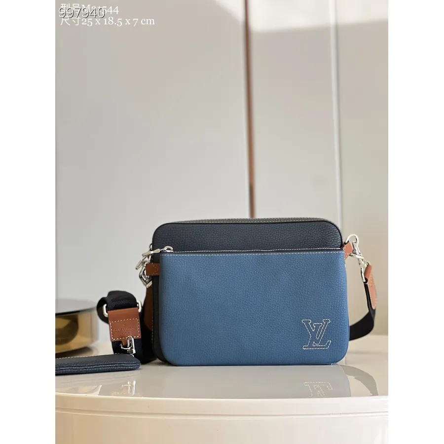 Louis Vuitton Trio Messenger τσάντα 25cm Taurillon δερμάτινο φθινόπωρο/χειμώνας 2022 συλλογή M21544, τζιν μπλε