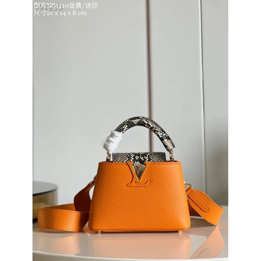 Mini Bolso Louis Vuitton Capucines De Pitón 21 Cm Piel Taurillon Colección Otoño/invierno 2022 M80391, Naranja