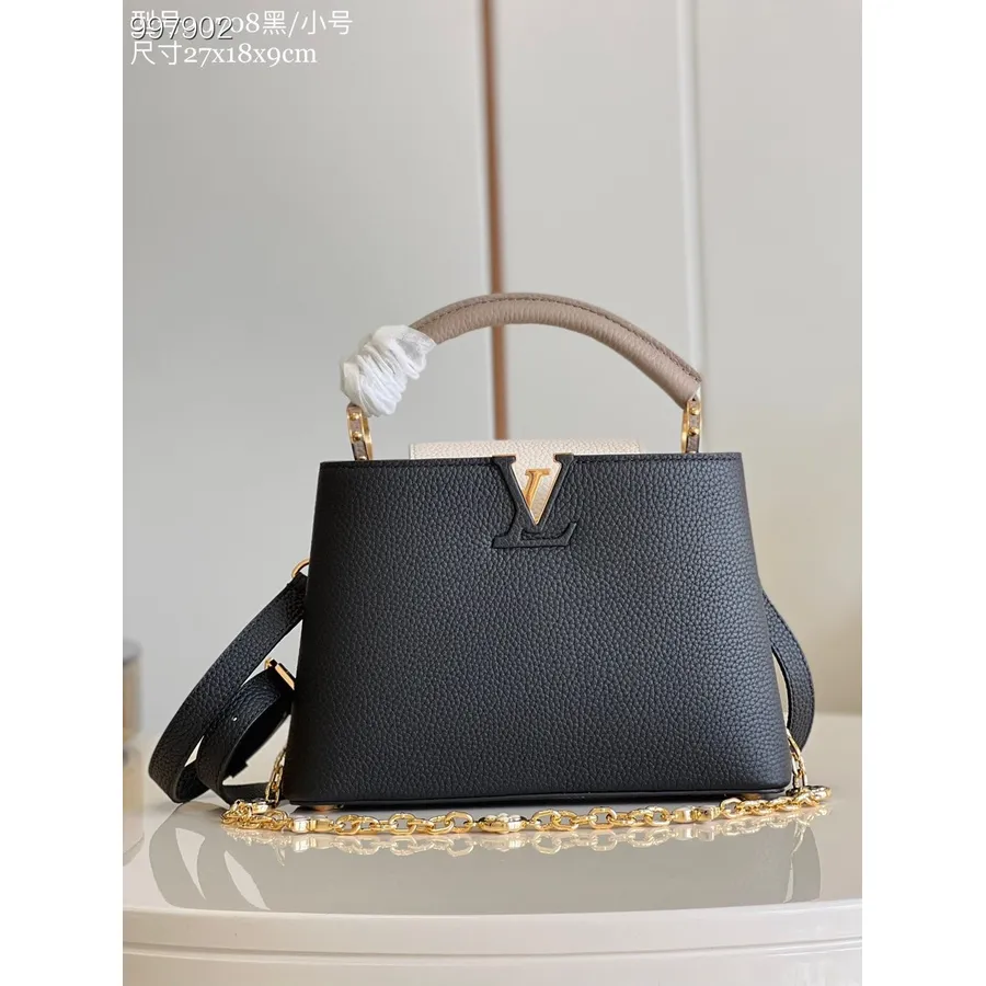 Louis Vuitton Capucines BB Bag 27cm Taurillonleder Herbst/Winter 2022 Kollektion M20708, Schwarz/weiß