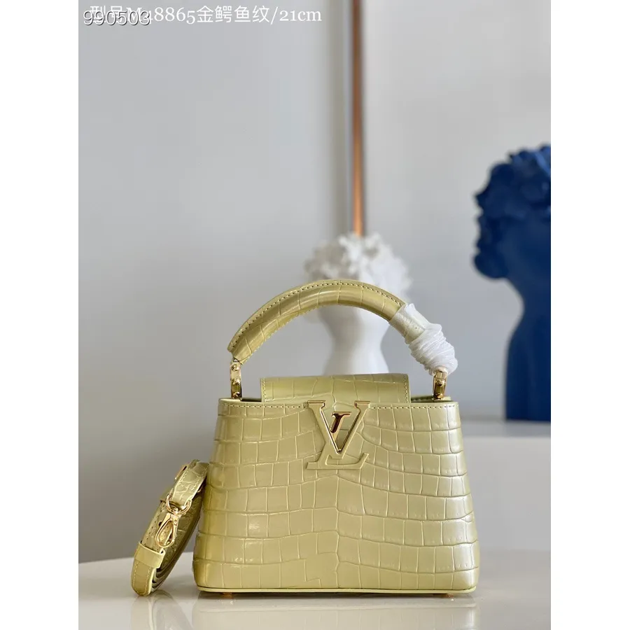 Louis Vuitton Capucines Soma 21cm Krokodila Raksta āda Pavasara/vasaras 2022 Kolekcija M48865, Dzeltena