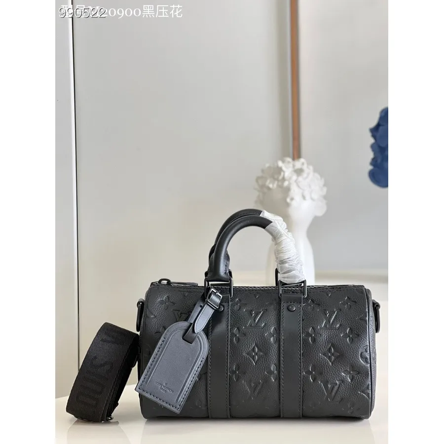 Louis Vuitton Keepall Bandouliere Tas 25cm Taurillon Monogram Kulit Timbul Koleksi Musim Semi/musim Panas 2022 M20900, Hitam