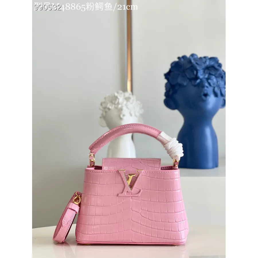 Louis Vuitton Capucines τσάντα 21cm σχέδιο κροκόδειλου δέρμα άνοιξη/καλοκαίρι 2022 συλλογή M48865, ροζ