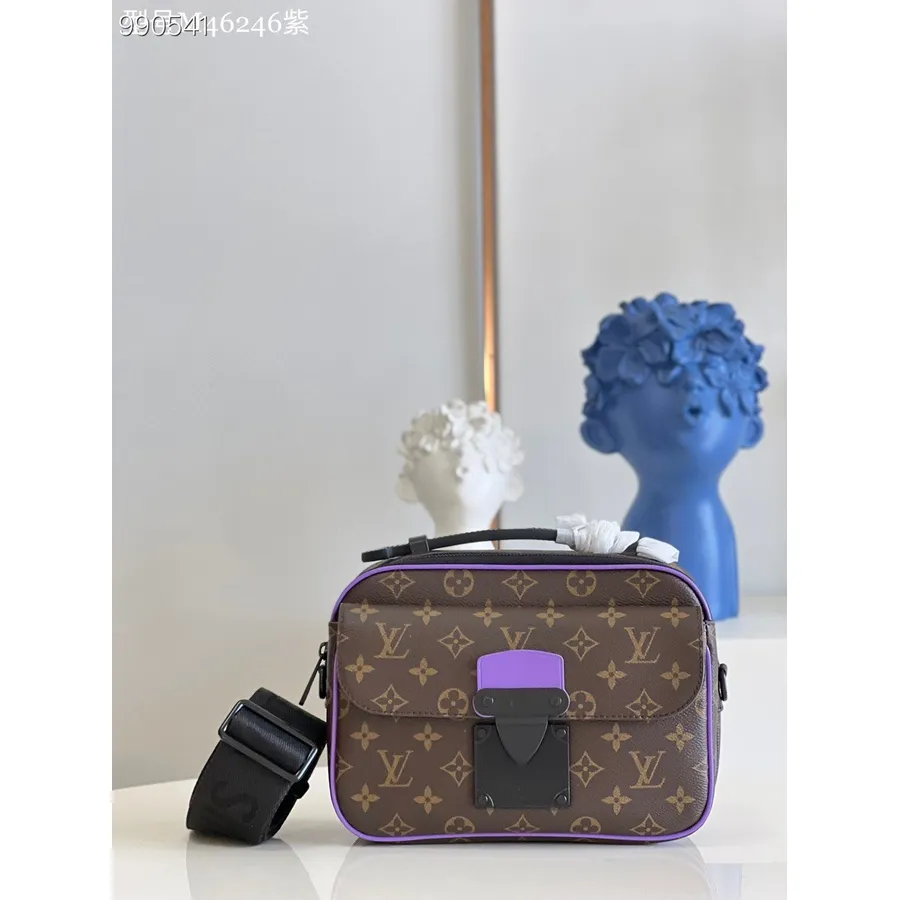 Bolso Bandolera Louis Vuitton S-lock 22cm Monograma Cuero Macassar Colección Primavera/verano 2022 M46246, Marrón/púrpura