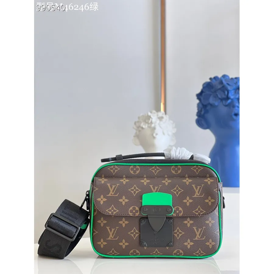 Bolso Bandolera Louis Vuitton S-lock 22cm Monograma Cuero Macassar Colección Primavera/verano 2022 M46246, Marrón/verde Menta