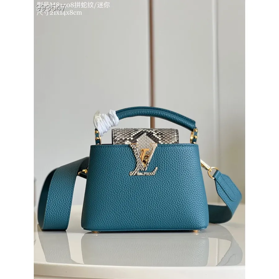 Bolso Louis Vuitton Capucines De Pitón 21cm Piel Taurillon Colección Primavera/verano 2022 M81408, Azul Verdoso