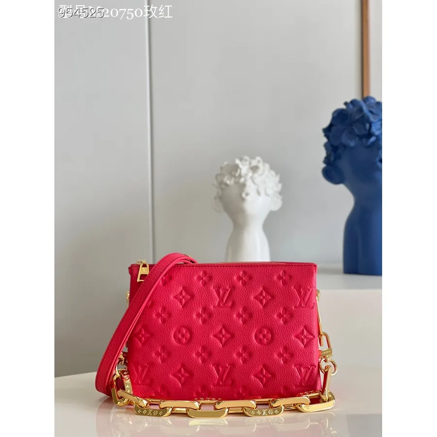 Louis Vuitton Coussin Bb Taske 21cm Broderet Puffy Monogram Lammeskind Læder Forår/sommer 2022 Kollektion M20567, Coquelicot R