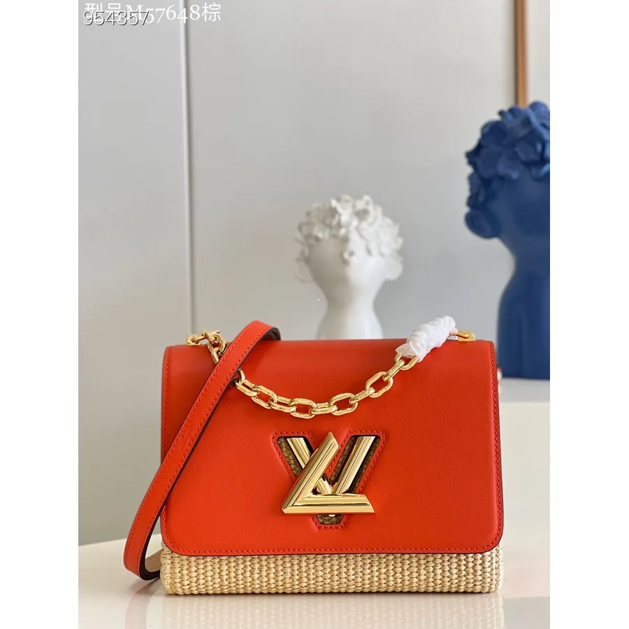 Louis Vuitton Raffia Twist Mm Kott 23cm Vasikanahast Nahk Kevad/suvi 2022 Kollektsioon M57647, Coquelicot Punane