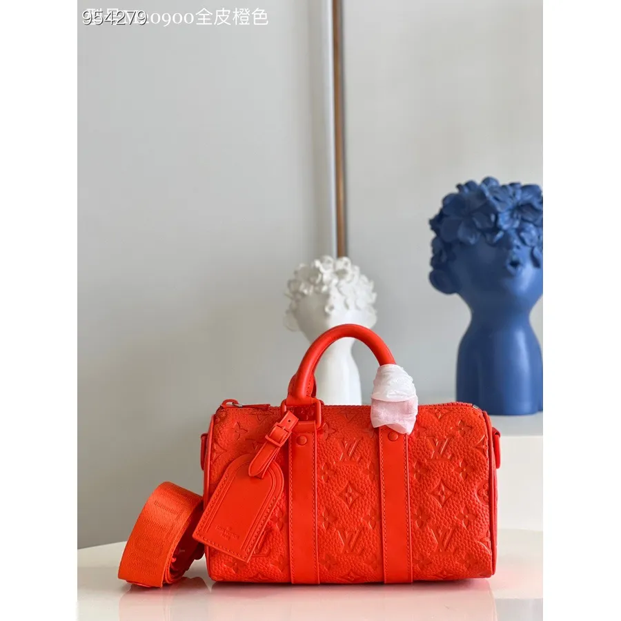 Louis Vuitton Keepall Bandoulière Tas 25cm Taurillon Monogram Leer Virgil Abloh Lente/zomer 2022 Collectie M20930, Oranje